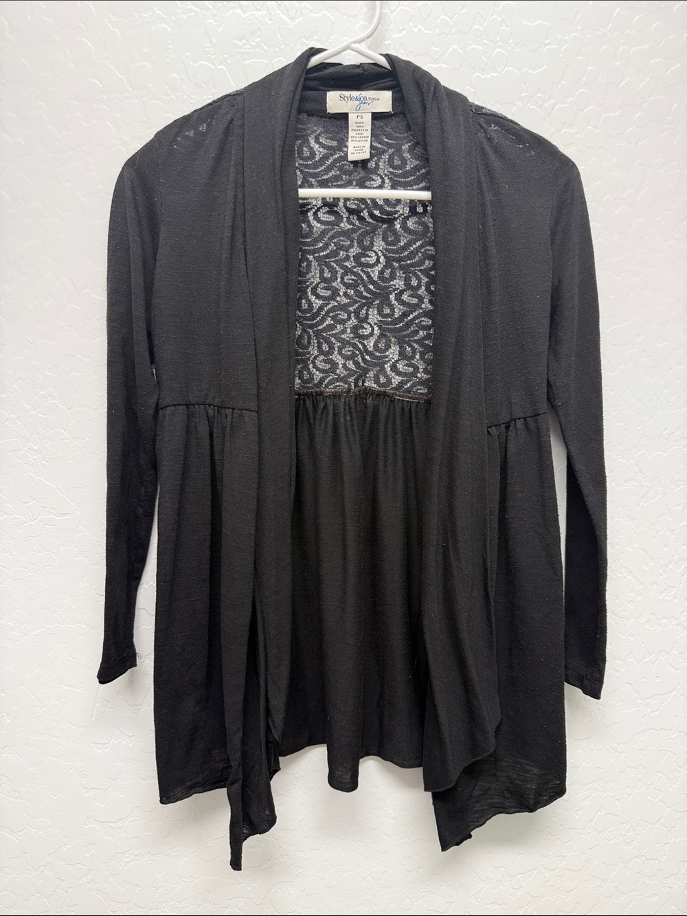Style & Co. Black Open-Front Cardigan with Lace Back